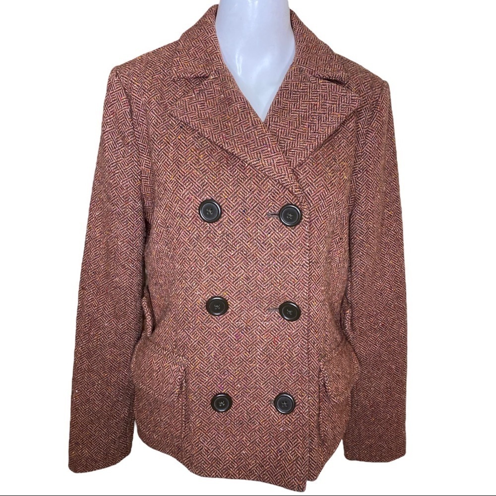 Gap Herringbone Jacket Double Breasted Brown / Multi Size 10